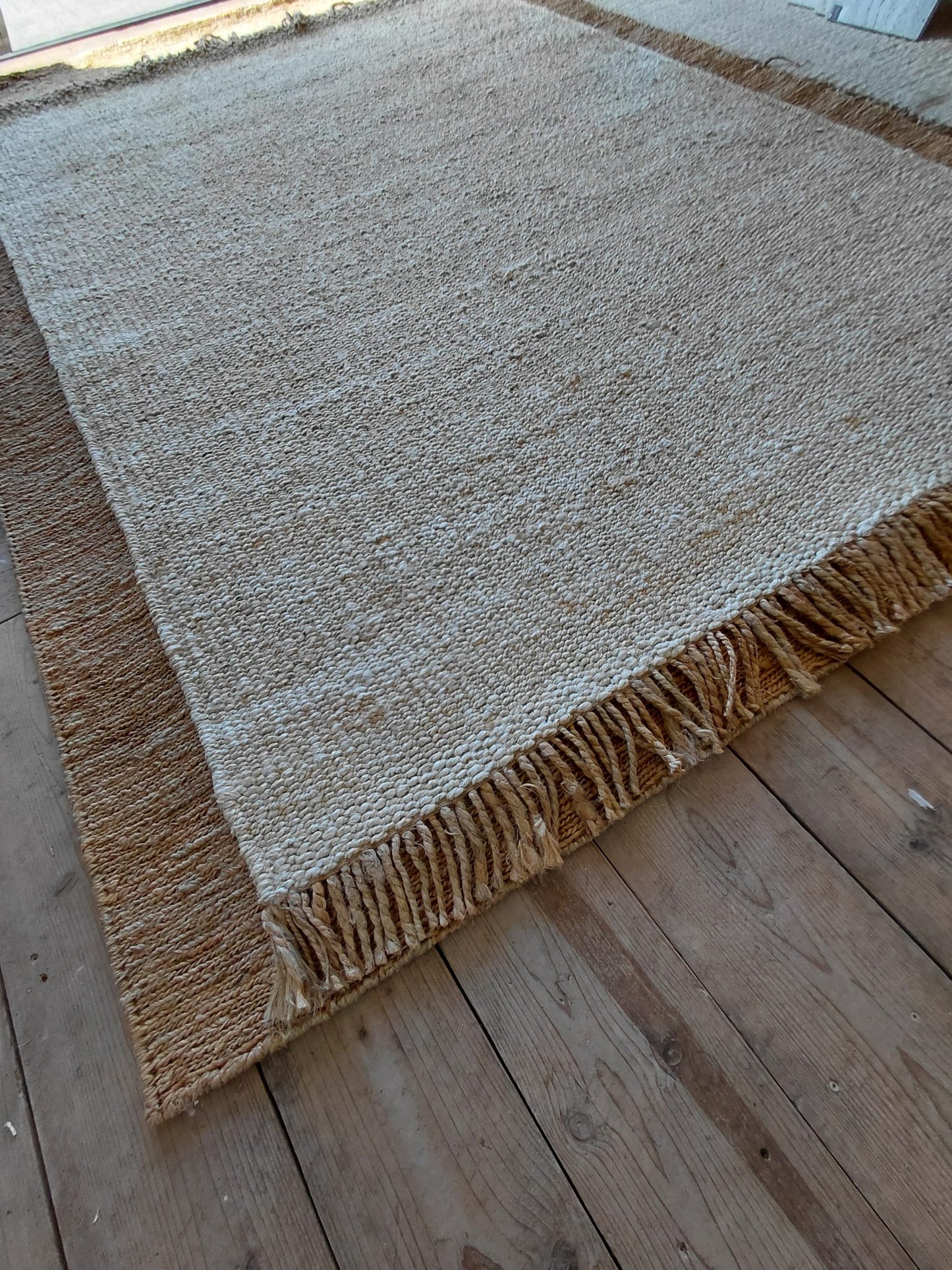 PLAIN JUTE/HEMP FRINGES 1.70 X2.40 Mtr WHITE NATURAL