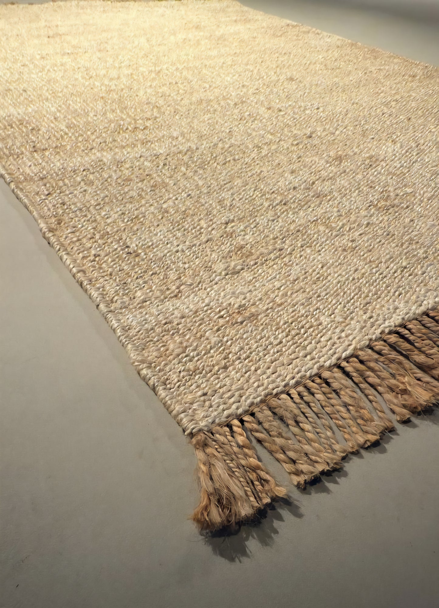 PLAIN JUTE/HEMP FRINGES 1.70 X2.40 Mtr  WHITE NATURAL